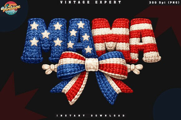 4th of July Mama Crochet Yarn Faux PNG: Patriotic Texture for Your Designs