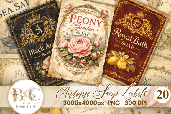 Antique Soap Label Bundle PNG: 20 Vintage Apothecary Designs