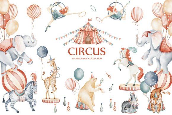 Bringing the Big Top to Life: The Cute Circus Watercolor Clipart Set