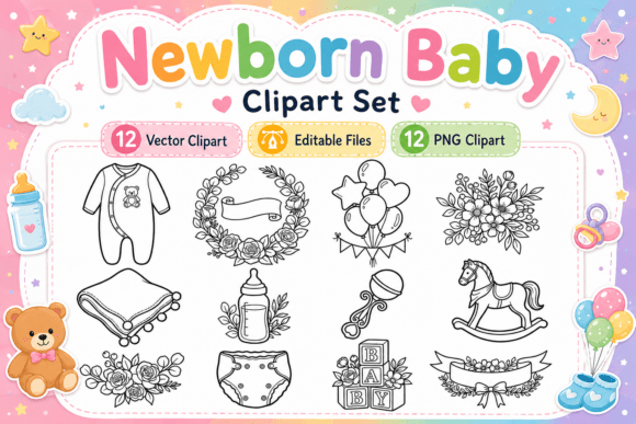 Charming Newborn Baby Clipart Set for Your Projects