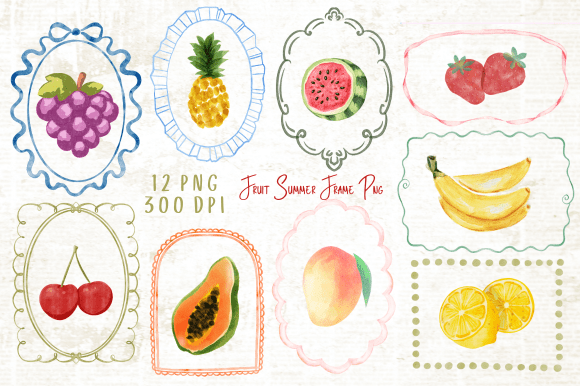 Design with Vibrant Fruit Summer Frame PNG