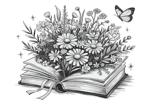 Designing with the Open Book Silhouette, Floral Book Vector