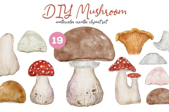 DIY Mushroom Watercolor Clipart Kit: Build Your Own Enchanted Forest