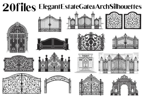 Elegant Estate Gate & Arch Silhouettes: Timeless Design Assets