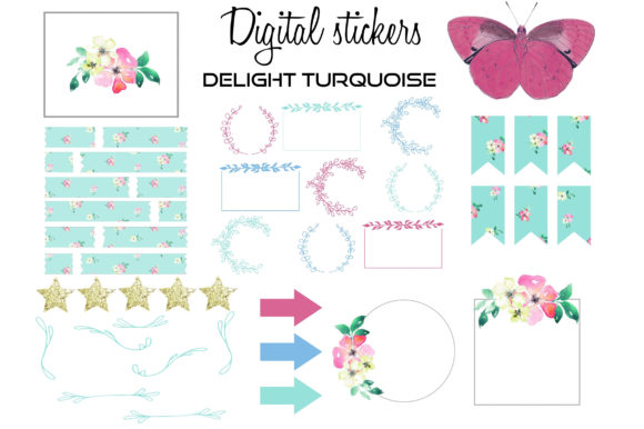 Elegant Turquoise Digital Stickers for Goodnotes & Planner Apps