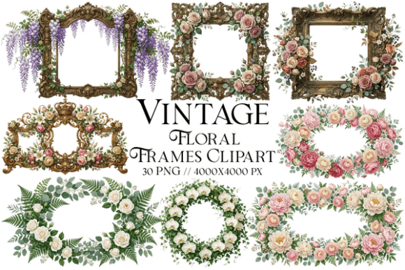 Elevate Your Projects with Vintage Floral Frames Clipart