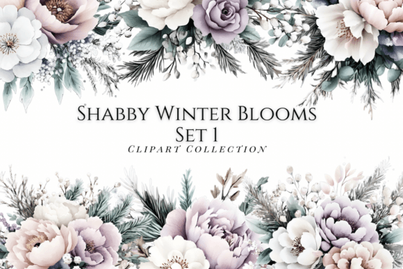 Embrace Soft Elegance with Shabby Winter Blooms Clipart