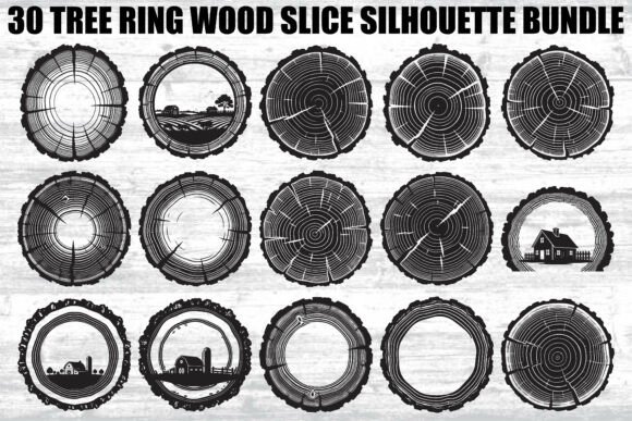 Tree Ring Wood Slice SVG Bundle: 30 Rustic Designs