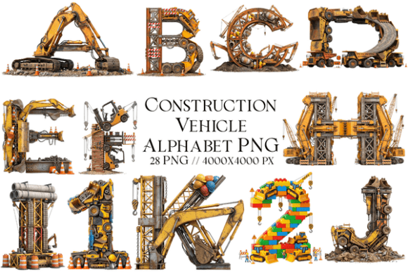 Unleash Creativity with Construction Vehicle Alphabet PNG
