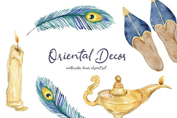 Watercolor Oriental Decor Clipart Set: Infusing Projects with Eastern Elegance