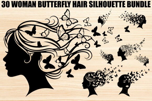 Woman Butterfly Hair Silhouette Bundle: A Creative Asset for Designers